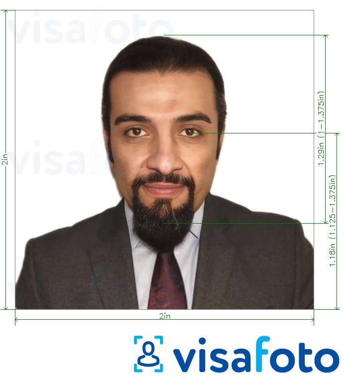 Eksempel bilde for Irak visum 5x5 cm (51x51 mm, 2x2 tommer) med riktig størrelse