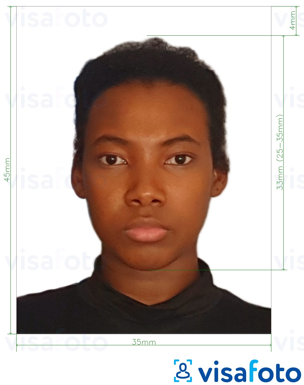 Eksempel bilde for Jamaica pass 35x45 mm (3.5x4.5 cm) med riktig størrelse