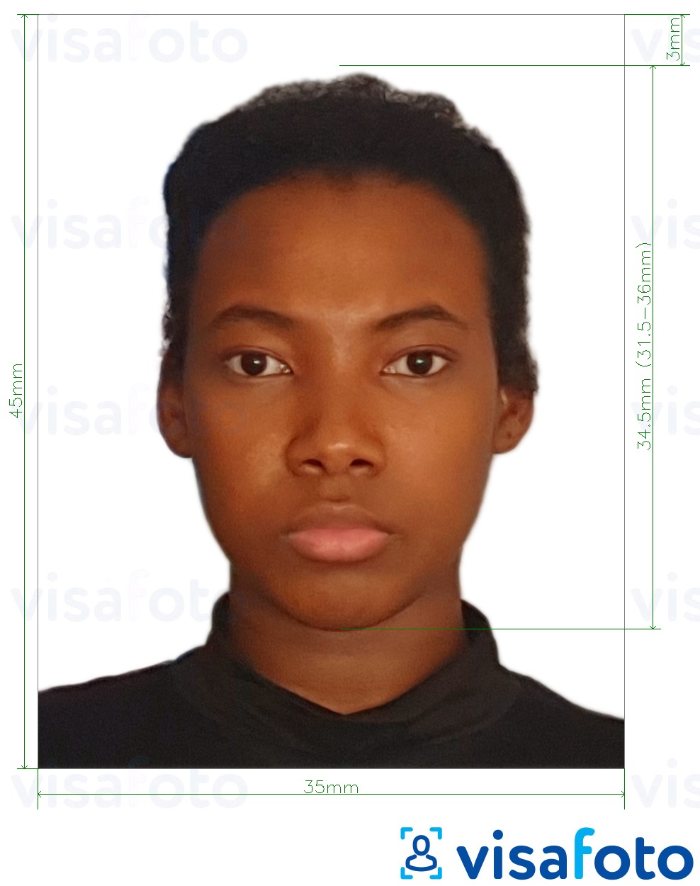 Eksempel bilde for Mosambik visum 35x45 mm (3,5x4,5 cm) med riktig størrelse