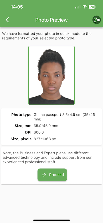 7ID App: Ghana Passport Photo Example