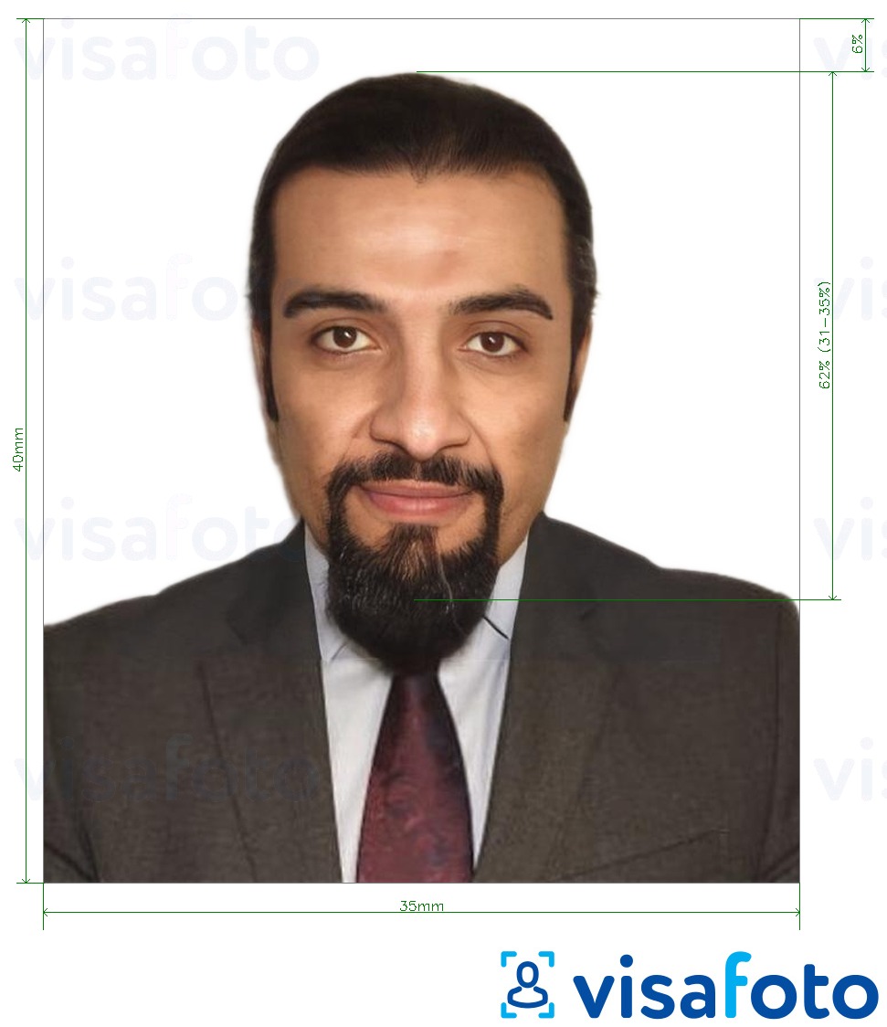 Eksempel bilde for Emirates ID / oppholdsvisum for UAE ICA med riktig størrelse