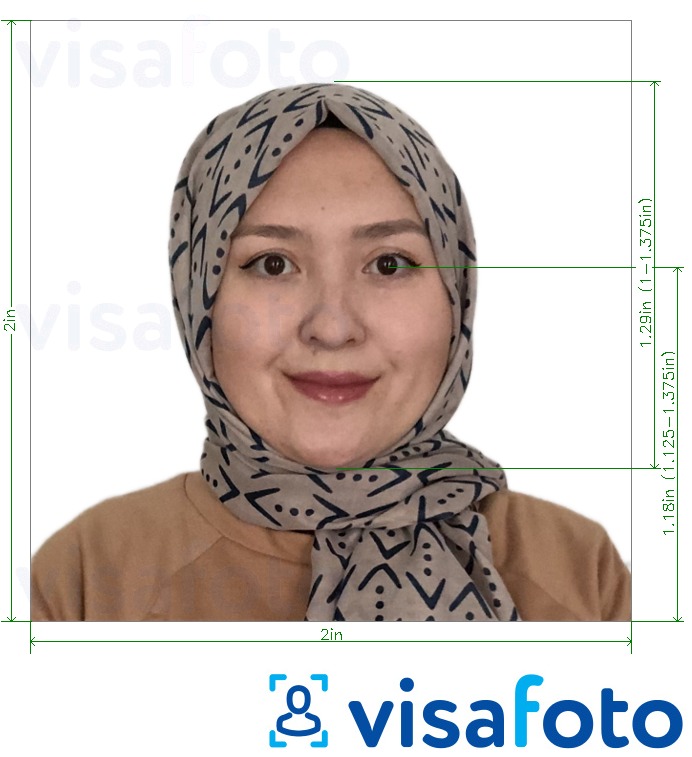 Eksempel bilde for Afghanistan visum 2x2 tommer (fra USA) med riktig størrelse
