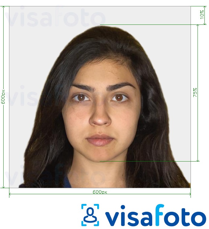 Eksempel bilde for Armenia e-visum foto 600x600 px med riktig størrelse