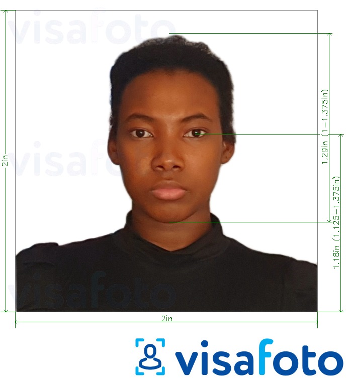 Eksempel bilde for Benin pass 2x2 tommer fra USA med riktig størrelse