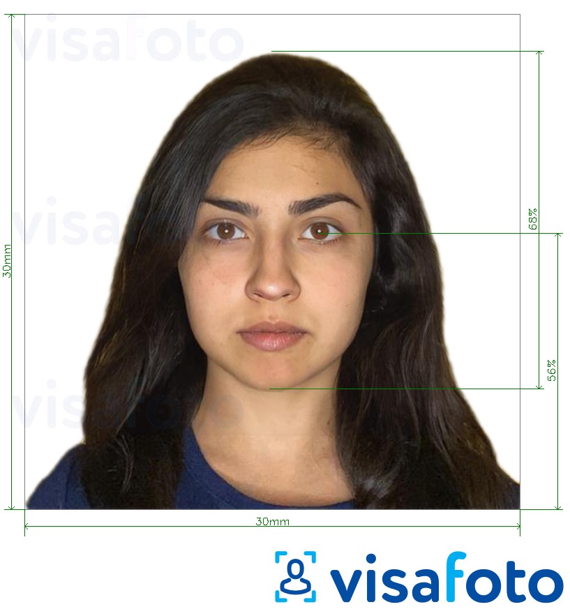 Eksempel bilde for Bolivia visum 3x3 cm med riktig størrelse