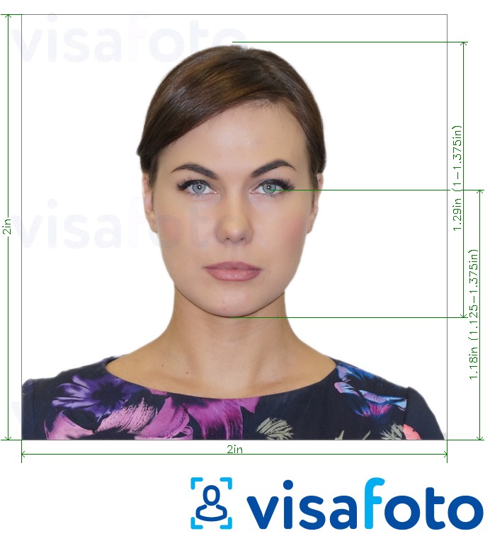 Eksempel bilde for Costa Rica visum 2x2 tommer, 5x5 cm med riktig størrelse