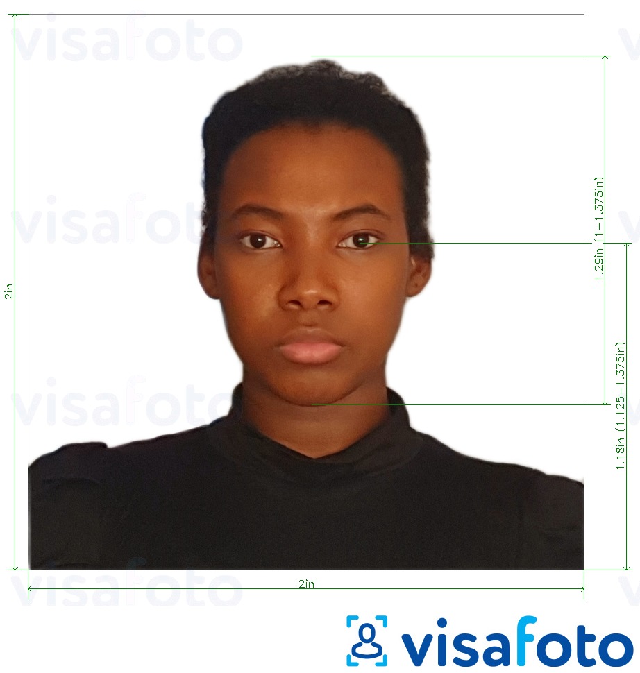 Eksempel bilde for Den dominikanske republikk pass 2x2 tommer med riktig størrelse