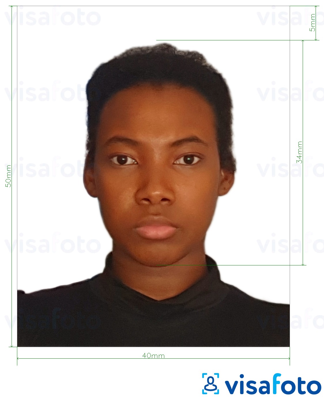 Eksempel bilde for Dominikanske republikk visum 4x5 cm med riktig størrelse