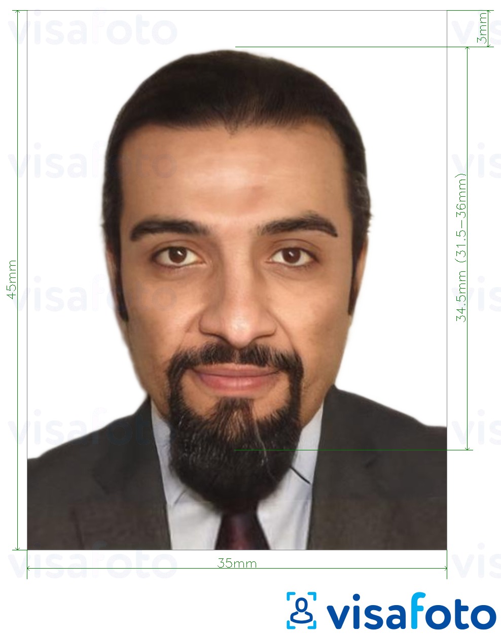 Eksempel bilde for Etiopia e-visum online 35x45 mm (3.5x4.5 cm) med riktig størrelse
