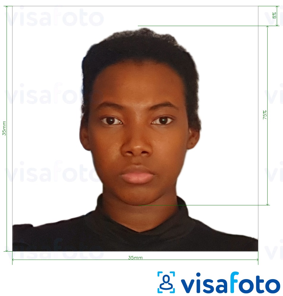Eksempel bilde for Gabon visum 35x35 mm (3,5x3,5 cm) med riktig størrelse