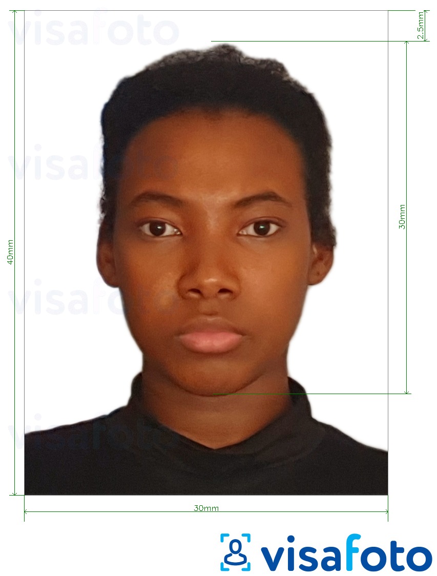 Eksempel bilde for Ghana visum 3x4 cm (30x40 mm) fra Brasil med riktig størrelse