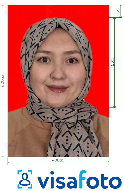 Eksempel bilde for Indonesia e-visumregistrering med riktig størrelse