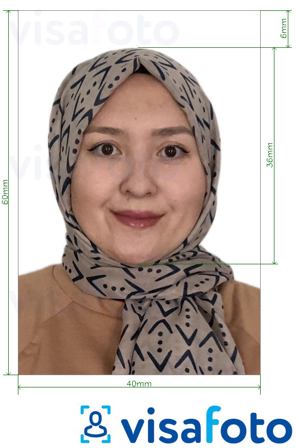 Eksempel bilde for Indonesia visum 40x60 mm med riktig størrelse