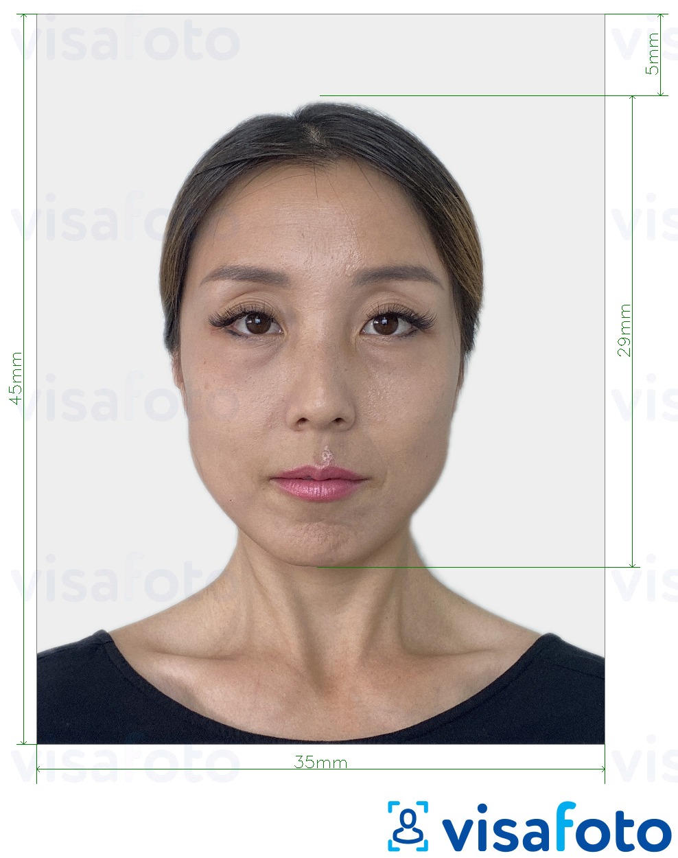 Eksempel bilde for Japan e-visum 35x45 mm med riktig størrelse