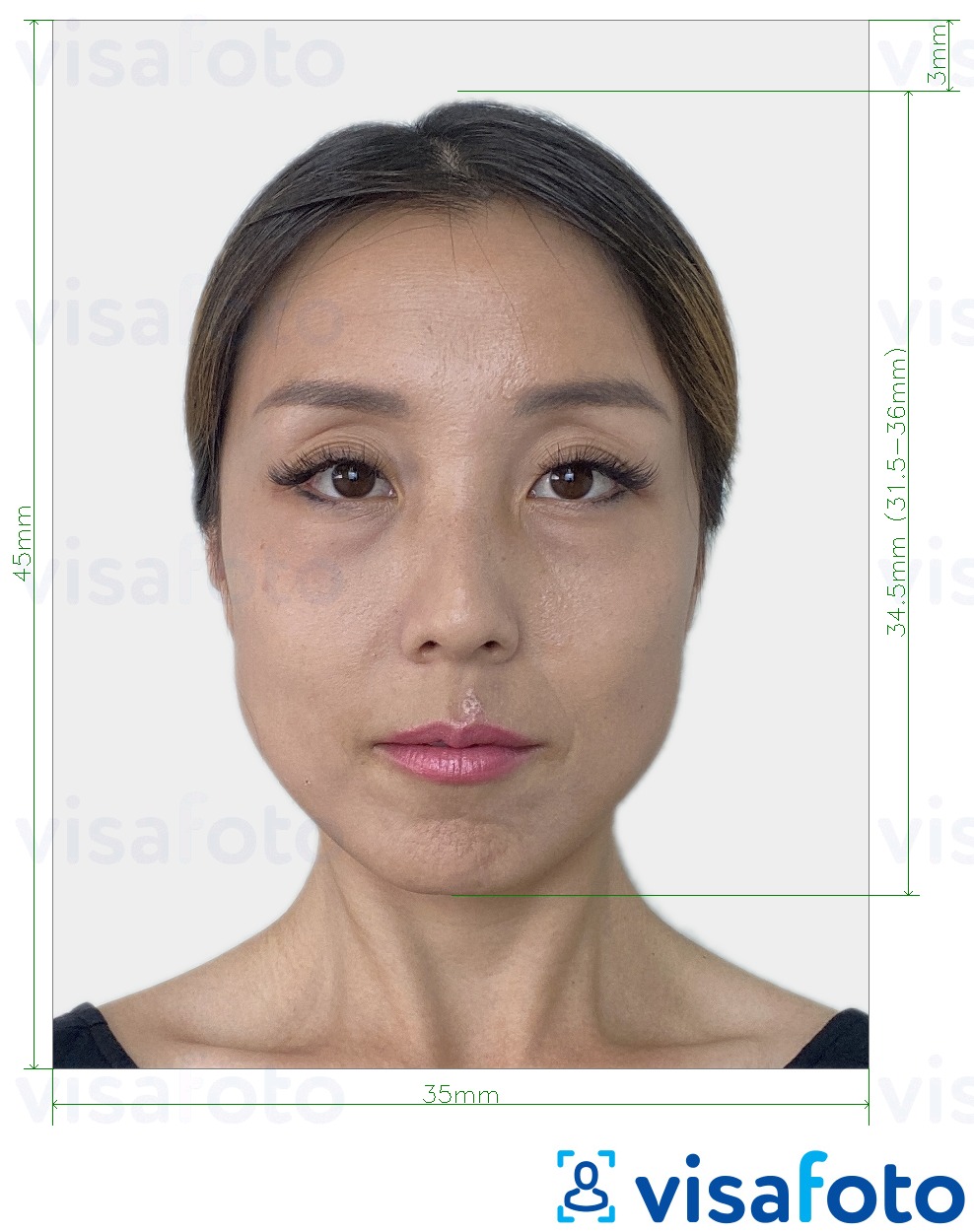 Eksempel bilde for Japan visum 35x45 mm med riktig størrelse