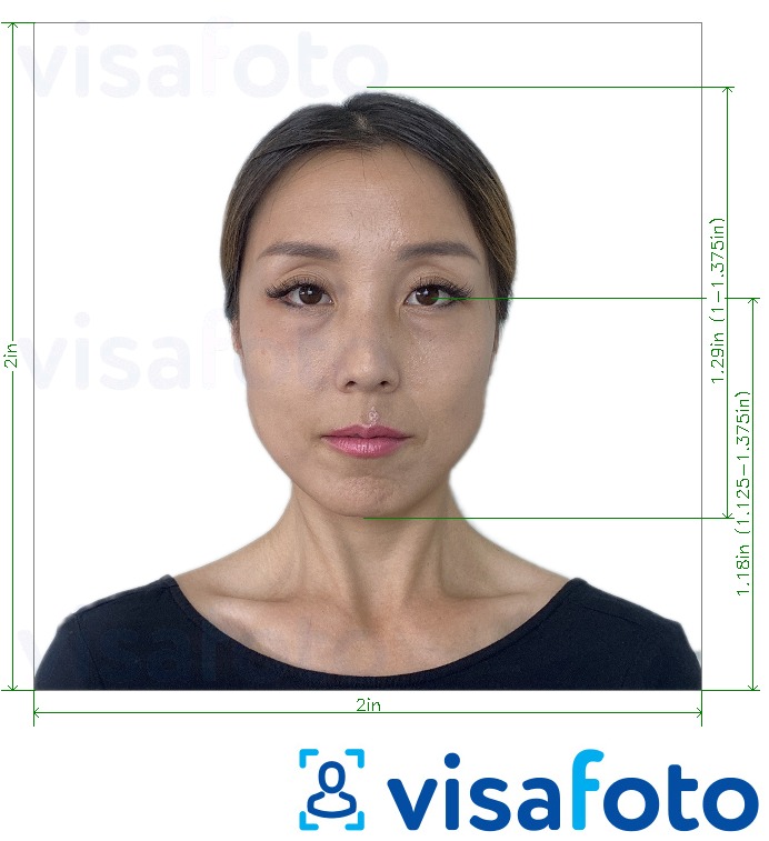 Eksempel bilde for Kambodsja visum 2x2 tommer fra USA med riktig størrelse