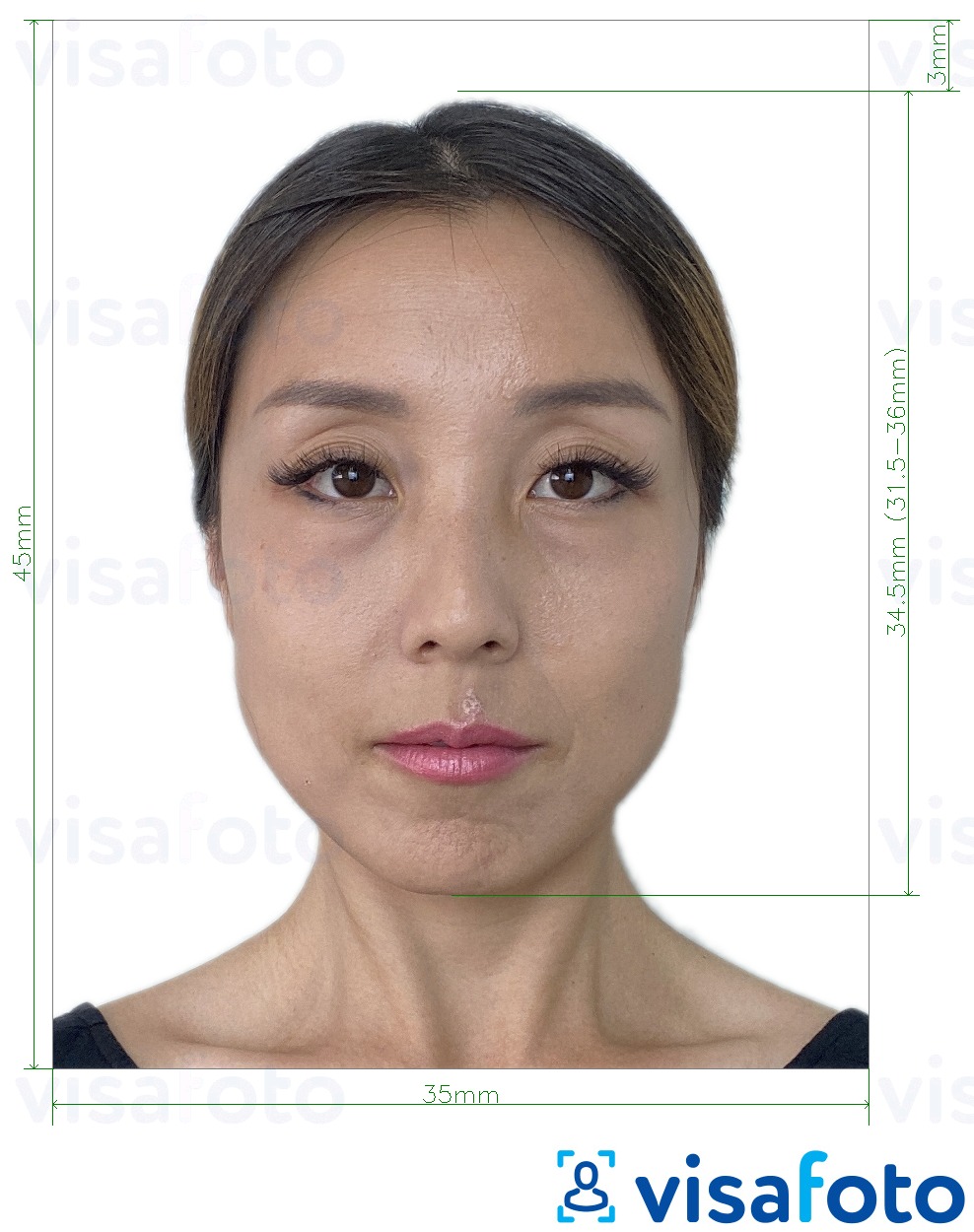 Eksempel bilde for Sør-Korea registreringskort 35x45 mm med riktig størrelse