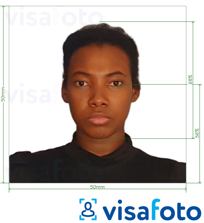 Eksempel bilde for Madagaskar visum 5x5 cm (50x50 mm) med riktig størrelse