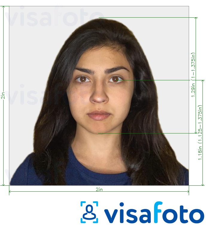 Eksempel bilde for Nepal visum 2x2 tommer (51x51 mm) med riktig størrelse