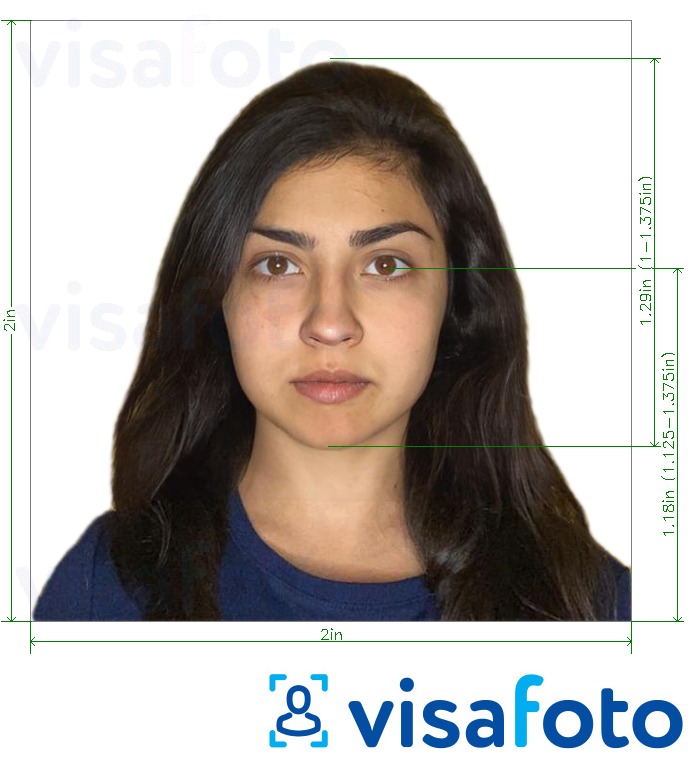 Eksempel bilde for Pakistan visum 2x2 tommer (fra USA) med riktig størrelse