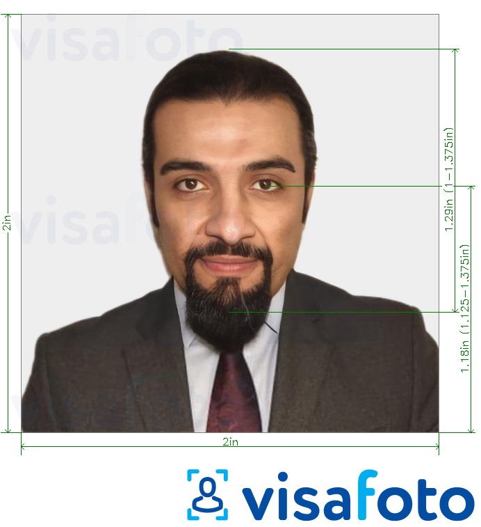 Eksempel bilde for Saudi-Arabia visum 2x2 tommer (51x51 mm) med riktig størrelse
