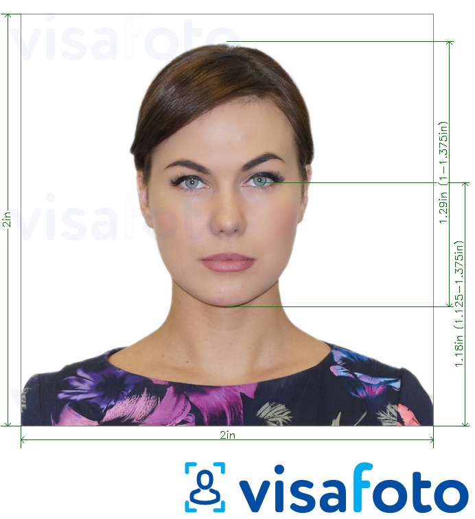 Eksempel bilde for Amerikansk pass kort 2x2 tommer med riktig størrelse